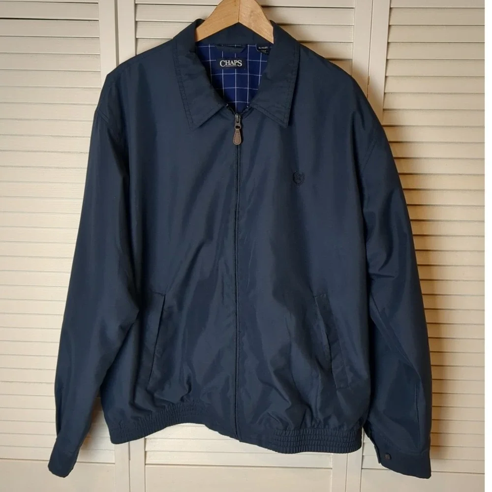 Chaps Men's XL Jacket Navy Blue Zip‎ Front Lightweight Casual Grandpa Harrington